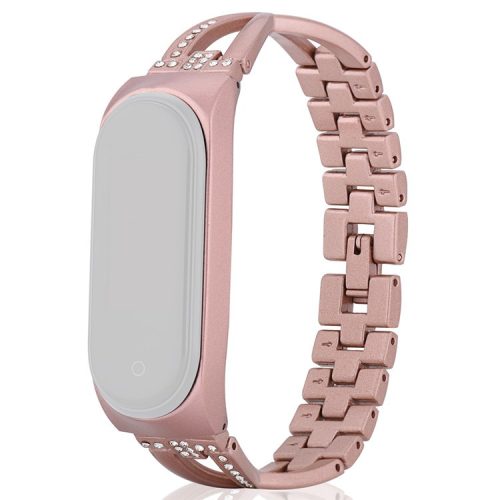 X Design Stainless Steel Watch Strap for Xiaomi Mi Band 5/6 Watchband with Rhinestone Decor - Pink