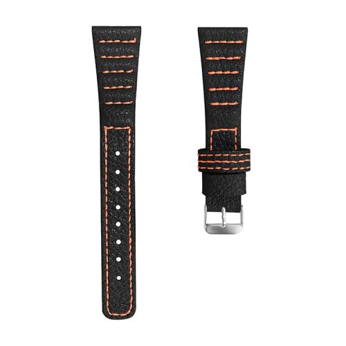 Watch Strap for Garmin Vivomove/Vivomove HR, Wave Stitching Lines Top Layer Genuine Leather Wristband - Black