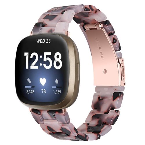 For Fitbit Versa 3/Fitbit Sense Fashionable Resin Watch Strap Replacement Wristband with Stainless Steel Buckle - Pink/Black