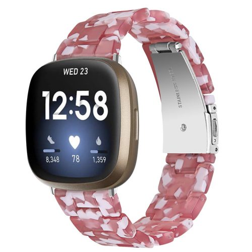 For Fitbit Versa 3/Fitbit Sense Fashionable Resin Watch Strap Replacement Wristband with Stainless Steel Buckle - Red Flower