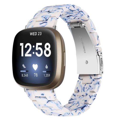 For Fitbit Versa 3/Fitbit Sense Fashionable Resin Watch Strap Replacement Wristband with Stainless Steel Buckle - Blue/White