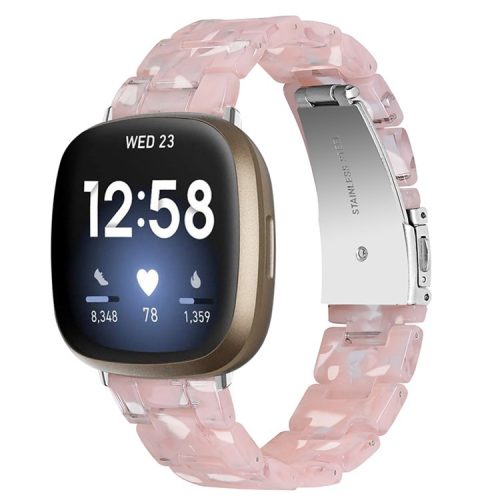 For Fitbit Versa 3/Fitbit Sense Fashionable Resin Watch Strap Replacement Wristband with Stainless Steel Buckle - Transparent Pink