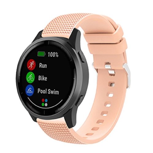 For Huawei TalkBand B5 Grid Design Soft Silicone Watch Band 18mm Replacement Strap with Silver Buckle - Flesh Pink