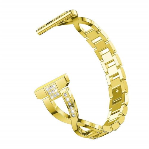 X-shape Metal Watch Strap for Ticwatch Pro/GTX Rhinestone Decorated Watch Band 22mm Replacement Watchband - Gold