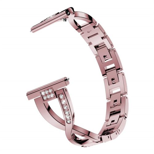 X-shape Metal Watch Strap for Ticwatch Pro/GTX Rhinestone Decorated Watch Band 22mm Replacement Watchband - Rose Pink