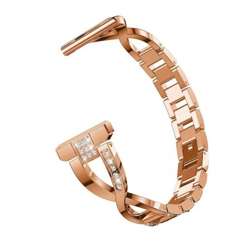 X-shape Metal Watch Strap for Ticwatch Pro/GTX Rhinestone Decorated Watch Band 22mm Replacement Watchband - Rose Gold