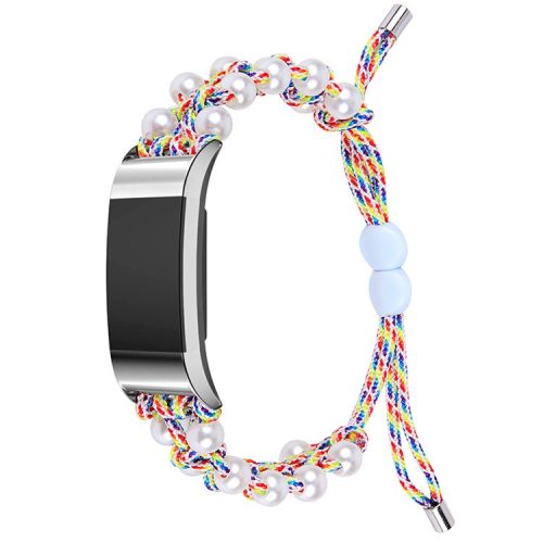 For Fitbit Charge 2/Charge 2 HR Pearl+Nylon Woven Adjustable Watch Band Replacement Wrist Strap - Multi-color