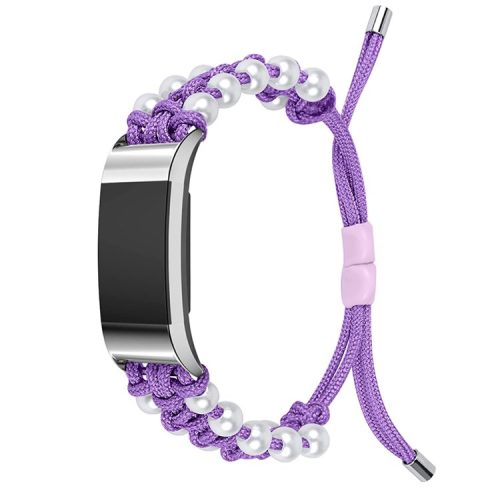 For Fitbit Charge 2/Charge 2 HR Pearl+Nylon Woven Adjustable Watch Band Replacement Wrist Strap - Purple