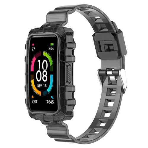 For Huawei Band 7/Band 6/Honor Band 6 Replacement Transparent TPU Watch Strap Wrist Band with Watch Case - Transparent Black