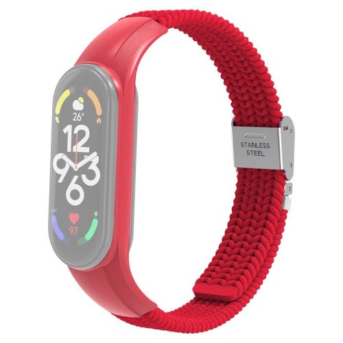 For Xiaomi Mi Band 7 Adjustable Nylon Braided Watch Band Replacement Wrist Strap with Stainless Steel Buckle - Red