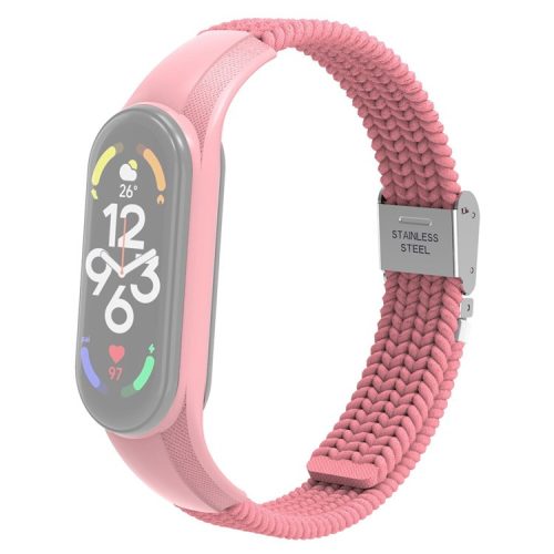 For Xiaomi Mi Band 7 Adjustable Nylon Braided Watch Band Replacement Wrist Strap with Stainless Steel Buckle - Pink