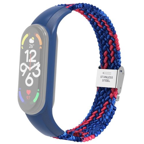 For Xiaomi Mi Band 7 Adjustable Nylon Braided Watch Band Replacement Wrist Strap with Stainless Steel Buckle - Blue/Red