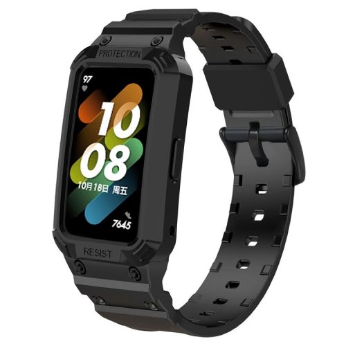 For Honor Band 6/Huawei Band 6/7 Replacement TPU Watch Band Adjustable Wrist Strap + Watch Case - Black