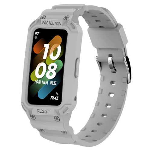 For Honor Band 6/Huawei Band 6/7 Replacement TPU Watch Band Adjustable Wrist Strap + Watch Case - Light Grey