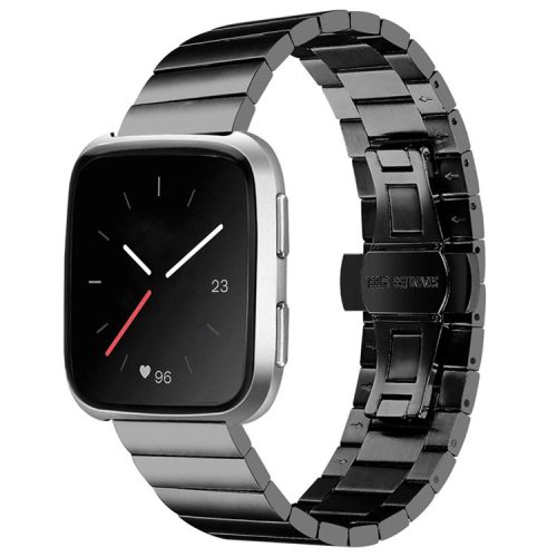 Smart Watch Band for Fitbit Versa/Versa 2/Versa Lite/Versa SE, Durable Stainless Steel Wrist Strap with Buckle - Black