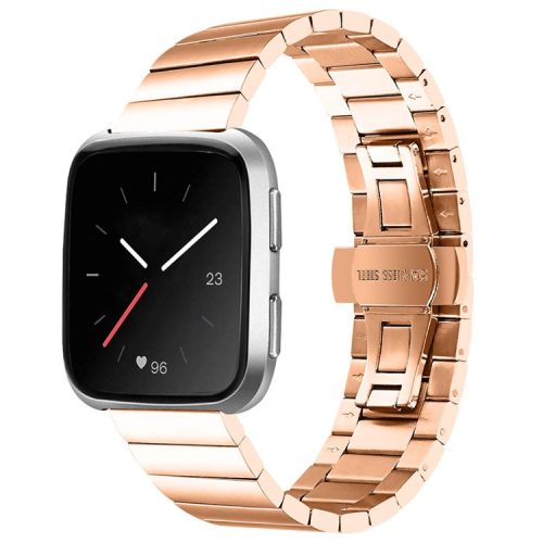 Smart Watch Band for Fitbit Versa/Versa 2/Versa Lite/Versa SE, Durable Stainless Steel Wrist Strap with Buckle - Rose Gold