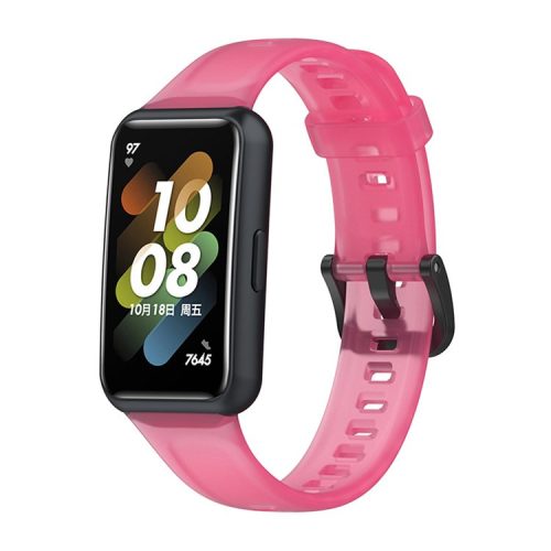 Translucent Smart Watch Band for Huawei Band 7, Soft Silicone Adjustable Wrist Strap Replacement - Transparent Rose