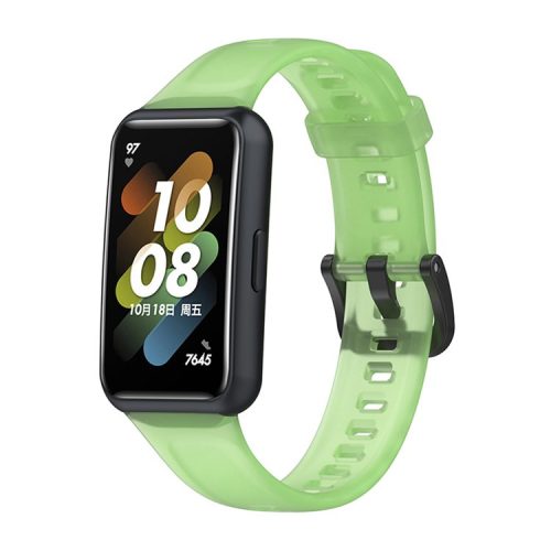 Translucent Smart Watch Band for Huawei Band 7, Soft Silicone Adjustable Wrist Strap Replacement - Transparent Green