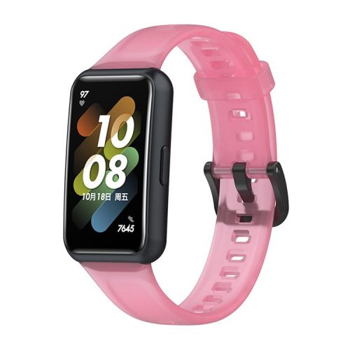 Translucent Smart Watch Band for Huawei Band 7, Soft Silicone Adjustable Wrist Strap Replacement - Transparent Pink