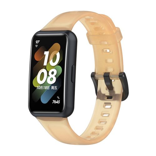 Translucent Smart Watch Band for Huawei Band 7, Soft Silicone Adjustable Wrist Strap Replacement - Transparent Orange