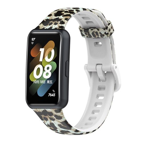 Pattern Printing Watch Strap for Huawei Band 7, Adjustable TPU Wrist Band Replacement Bracelet - Leopard Pattern