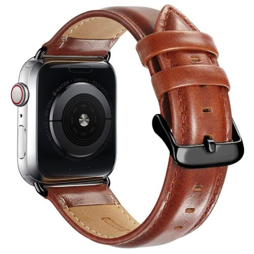 A011 For Apple Watch Series 10 46mm / Ultra 2 Ultra 49mm / 9 8 7 45mm / SE (2023) SE (2022) SE 6 5 4 44mm / 3 2 1 42mm Crazy Horse Texture Cowhide Leather Wrist Band Smartwatch Replacement Strap - Brown