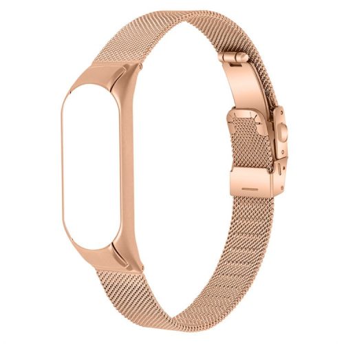 For Xiaomi Mi Band 7 Milanese Stainless Steel Mesh Wrist Strap Replacement Stylish Smartwatch Band with Buckle - Rose Gold