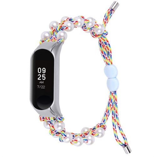 For Xiaomi Mi Band 7 Pearl Woven Watch Band Adjustable Nylon Stylish Wrist Strap Replacement - Colorful