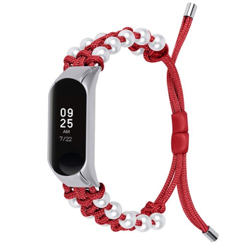 For Xiaomi Mi Band 7 Pearl Woven Watch Band Adjustable Nylon Stylish Wrist Strap Replacement - Red