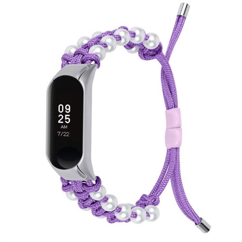 For Xiaomi Mi Band 7 Pearl Woven Watch Band Adjustable Nylon Stylish Wrist Strap Replacement - Purple