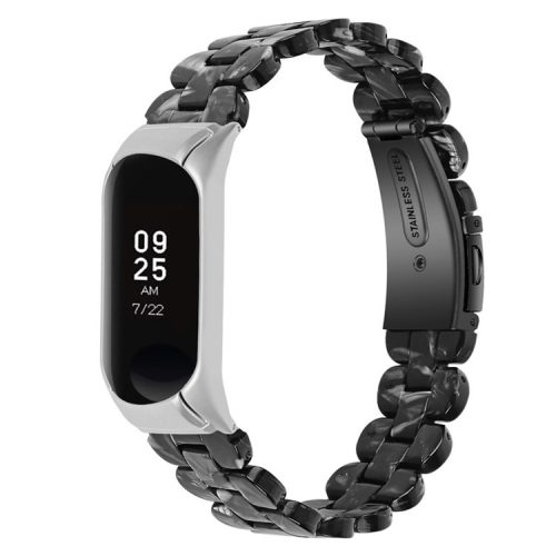 For Xiaomi Mi Band 7 Oval Resin Watchband Stainless Steel Buckle Strap Replacement - Black Flower