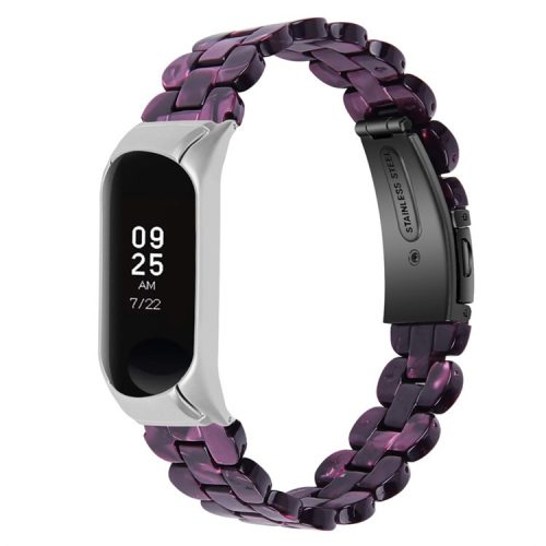 For Xiaomi Mi Band 7 Oval Resin Watchband Stainless Steel Buckle Strap Replacement - Purple