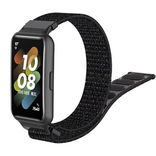 For Huawei Band 7 Soft Nylon Watch Band Adjustable Loop Fastener Sport Strap Wristband Replacement - Black