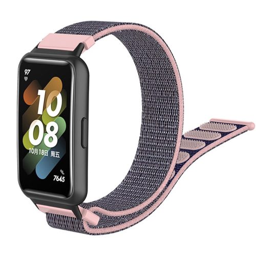 For Huawei Band 7 Soft Nylon Watch Band Adjustable Loop Fastener Sport Strap Wristband Replacement - Pink