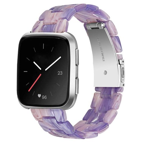 For Fitbit Versa 2 / Versa / Versa Lite / Versa SE Resin Wristband Stainless Steel Buckle Sport Watch Band - Purple / Pink Flowers