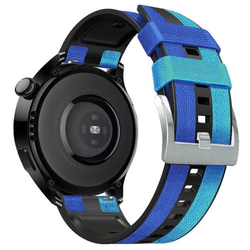 For Haylou RT / RT2 / Xiaomi Watch S1 / Samsung Galaxy Watch 3 45mm Watch Strap 22mm Color Splicing Leather Coated Silicone Band - Blue / Black