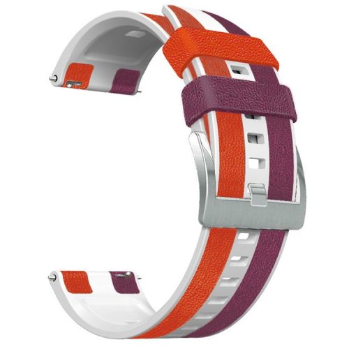 For Haylou RT / RT2 / Xiaomi Watch S1 / Samsung Galaxy Watch 3 45mm Watch Strap 22mm Color Splicing Leather Coated Silicone Band - Purple / White / Red