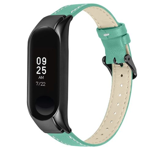 For Xiaomi Mi Band 7 Genuine Cowhide Leather Watch Strap Replacement Watchband with Black Watch Case - Green