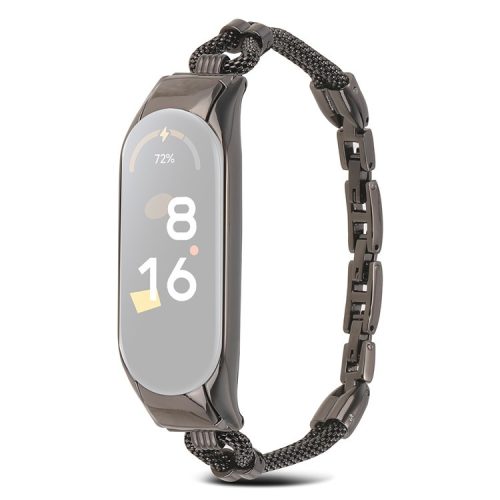 For Xiaomi Mi Band 5 / 6 Metal Strap with Watch Case Delicate Copper Chain Replacement Watchband - Black