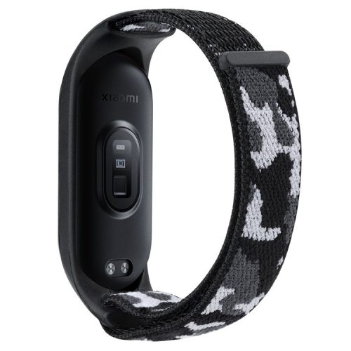 For Xiaomi Mi Band 5 / 6 / 7 Camouflage Nylon Adjustable Smart Watch Strap Replacement Wrist Band - Black