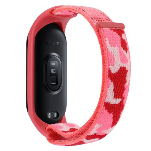 For Xiaomi Mi Band 5 / 6 / 7 Camouflage Nylon Adjustable Smart Watch Strap Replacement Wrist Band - Red