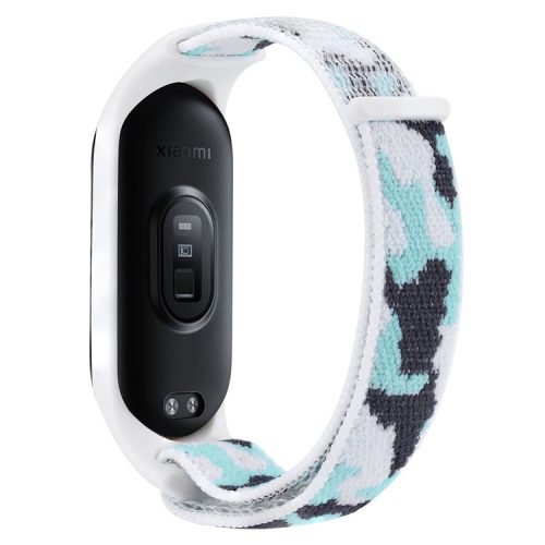 For Xiaomi Mi Band 5 / 6 / 7 Camouflage Nylon Adjustable Smart Watch Strap Replacement Wrist Band - Cyan