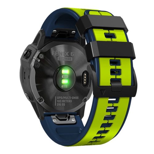 For Garmin Descent G1 / Fenix 7 / Fenix 6 Pro / Fenix 5 Plus Dual Color Silicone Wrist Strap Smart Watch Band 22mm - Lime / Blue