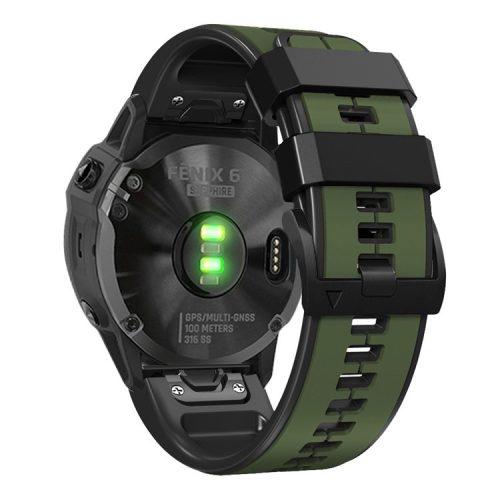 For Garmin Descent G1 / Fenix 7 / Fenix 6 Pro / Fenix 5 Plus Dual Color Silicone Wrist Strap Smart Watch Band 22mm - Army Green / Black