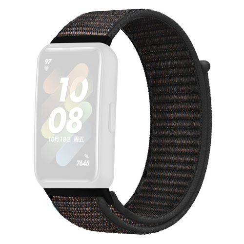 For Huawei Band 7 Nylon Watch Strap Adjustable Loop Fastener Replacement Sport Wrist Band - Black