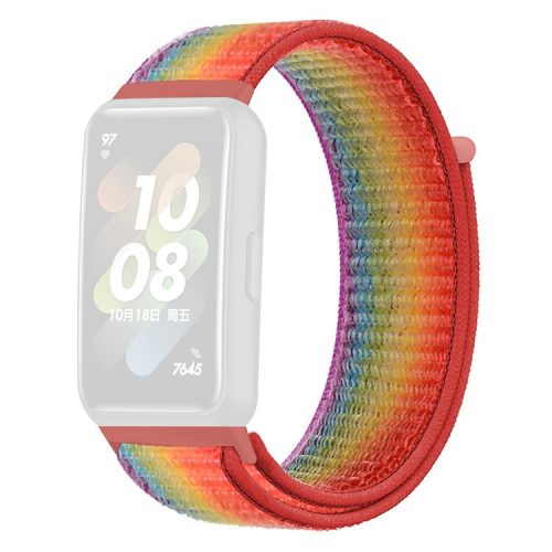 For Huawei Band 7 Nylon Watch Strap Adjustable Loop Fastener Replacement Sport Wrist Band - Rainbow Color