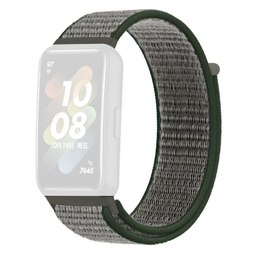 For Huawei Band 7 Nylon Watch Strap Adjustable Loop Fastener Replacement Sport Wrist Band - Dark Olive Green