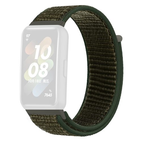 For Huawei Band 7 Nylon Watch Strap Adjustable Loop Fastener Replacement Sport Wrist Band - Army Green