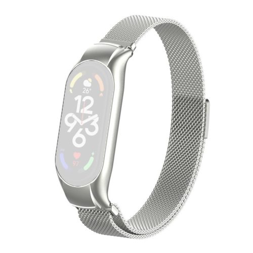 For Xiaomi Mi Band 7 Milanese Mesh Smart Watch Band Replacement Metal Magnetic Wrist Strap - Silver