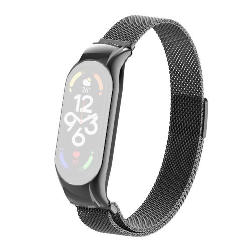 For Xiaomi Mi Band 7 Milanese Mesh Smart Watch Band Replacement Metal Magnetic Wrist Strap - Black